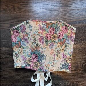 Princess Polly Floral Tapestry Strapless Crop Top - Pink, Green, Blue